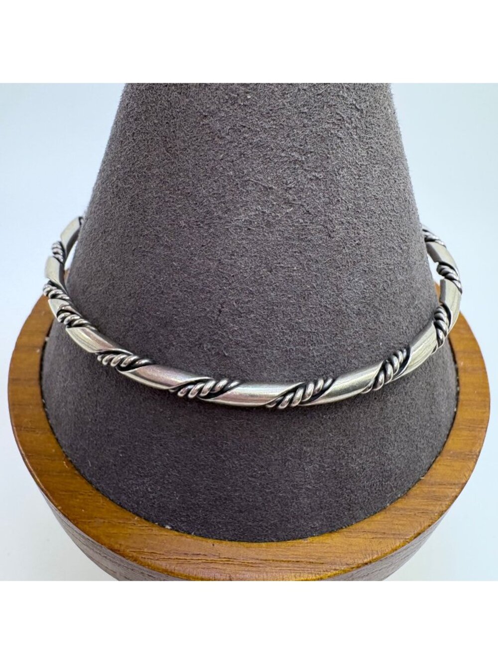 Braided Wrap Design Bangle Bracelet VTG Sterling Silver 925 Size 7.75" Fit